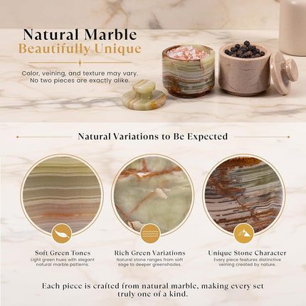 MARBLOUS KRAFTS Marble Salt Cellar 3" Green and Verona Salt Holder with Lid Bowls, Seasoning Containers Kitchen Storage, Home Décor