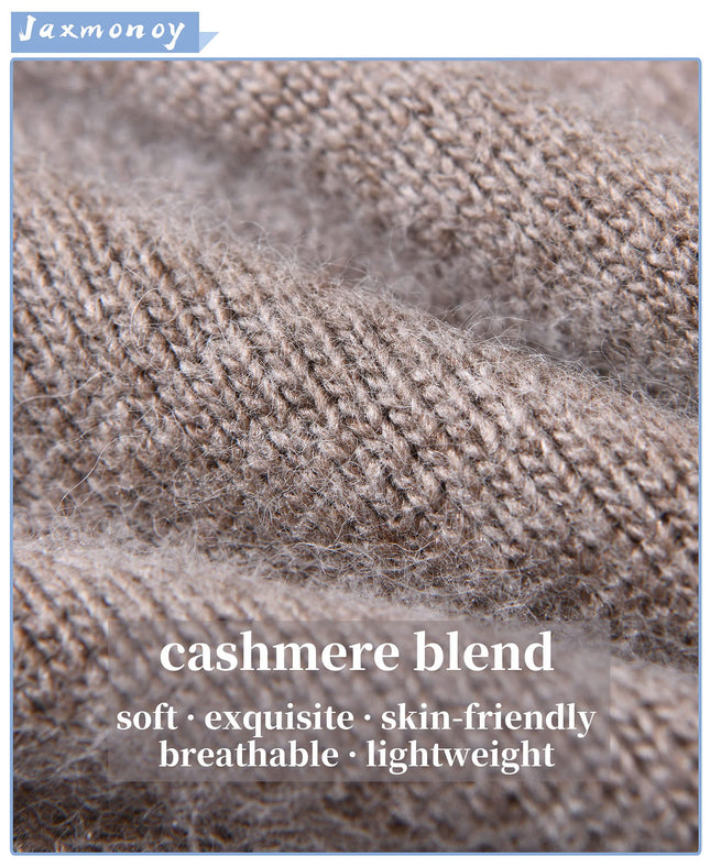 jaxmonoy Bonnets slouchy en cachemire pour femmes, hiver léger, bonnet tricoté en laine pour filles, bonnet slouch doux et chaud avec revers, marron, M