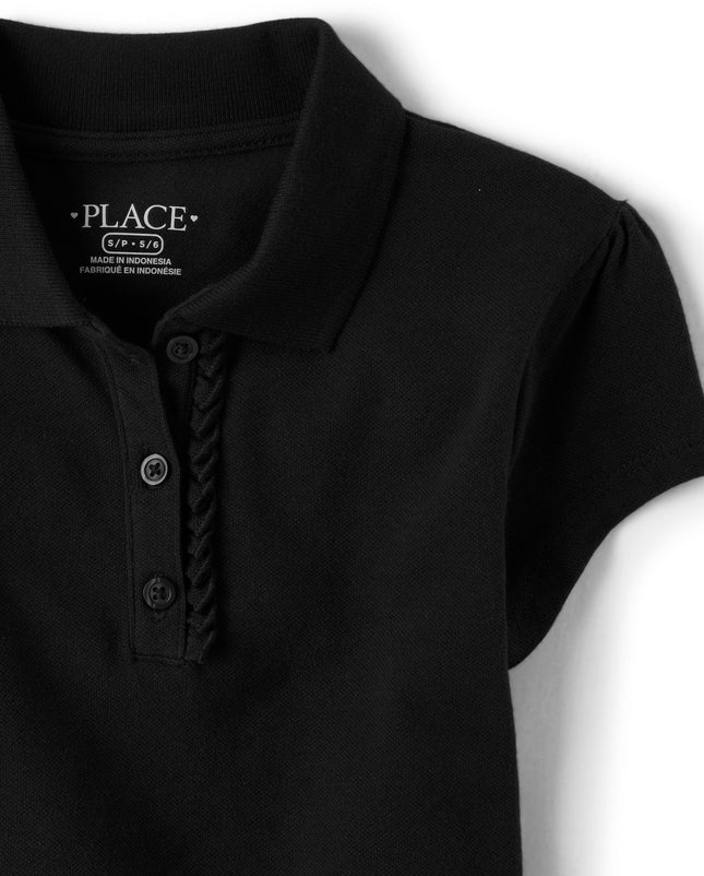 The Children's Place Girls Short Sleeve Ruffle Pique Polo Multipack, Black 3-Pack, Small