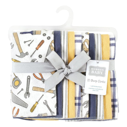 Hudson Baby Paños de tela de algodón de franela unisex para bebé, paquete de 10 unidades, diseño de obras de construcción, talla única