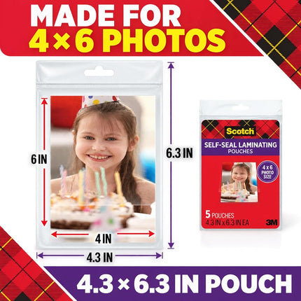 3 Pack of 5 Scotch 4 x 6 Inches Self-Sealing Laminating Pouches
