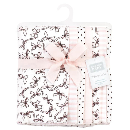 Hudson Baby Lot de 7 langes en flanelle de coton pour bébé unisexe, motifs nœuds roses, taille unique