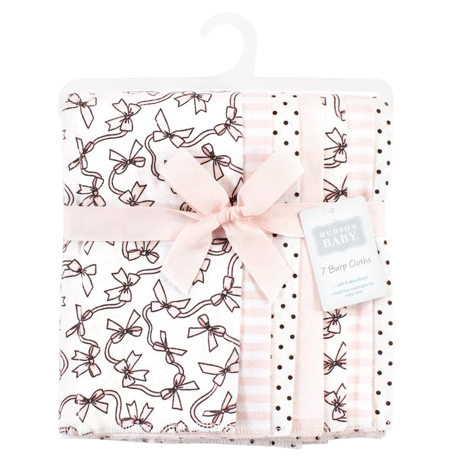 Hudson Baby Lot de 7 langes en flanelle de coton pour bébé unisexe, motifs nœuds roses, taille unique