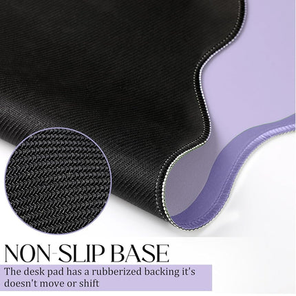 Hahafelt Scalloped Desk Mat Large Scalloped Piping Cute Desk Mat Aesthetic Preppy Table Pad Large Nonslip Pad with Edge Stitching Waterproof Gaming (Purple,36 x 17 Inches)