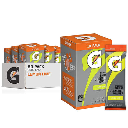 Gatorade Thirst Quencher Powder, Lemon Lime, 1.23oz Packets, Makes 20 ounces (80 Pack)