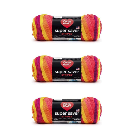 Red Heart Super Saver Fruity Stripe Yarn - 3 Pack of 141g/5oz - Acrylic - 4 Medium (Worsted) - 236 Yards - Knitting/Crochet