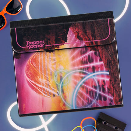 Mead Trapper Keeper Binder, Retro Design, 1" Binder Includes 2 Folders and Extra Pocket, Metal Rings and Spring Clip, Secure Storage, Glow, School Supplies (260038FM-ECM)