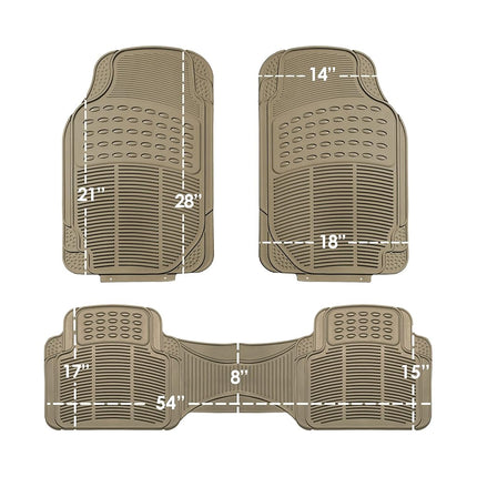 Automotive Floor Mats Solid Tan Beige ClimaProof for all weather protection Universal Fit Trimmable Heavy Duty fits most Cars, SUVs, and Trucks, 3pc Full Set FH Group F11306BEIGE