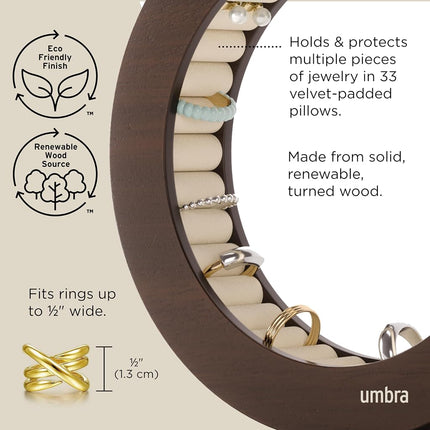 Umbra Ferris Jewelry Organizer, Wood Tray Holds 33 Rings, Walnut