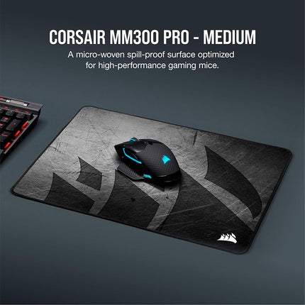 Corsair MM300 PRO Premium Spill-Proof, Stain-Resistant Cloth Gaming Mouse Pad (36 x 30 cm Surface, Micro-Weave Fabric, 3 mm Thick Plush Rubber, Durable Anti-Fray Edges) Medium, Black/Grey