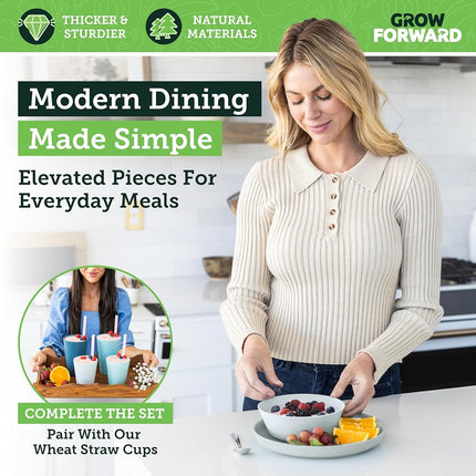 Grow Forward Premium Wheat Straw Plates and Bowls Sets - 8 Unbreakable Microwave Safe Dishes - Reusable Wheat Straw Dinnerware Sets - Plastic Plates and Bowls Alternative for Camping, RV - Glacier