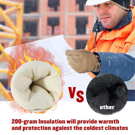 HANDLANDY Winter Work Gloves for Men Women, Water Repellent Cold Weather Insulated Genuine Leather Work Gloves (L, Coffee)