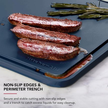 KitchenAid Classic Plastic Cutting Board with Perimeter Trench and Non Slip Edges, Dishwasher Safe, 12 x 18 inch, Ink Blue