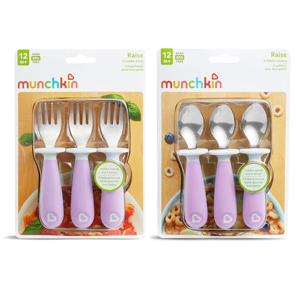 Munchkin Raise Toddler Forks and Spoons 6 Piece, Purple(Pack of 1)