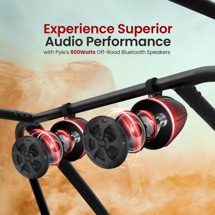 Pyle 2-Way Waterproof Off Road Bluetooth Speakers- 4" 800W Active Passive Marine Grade Wakeboard Tower Speakers w/RGB Light, Full Range Outdoor Audio Stereo Speaker for ATV/UTV, Jeep, Boat