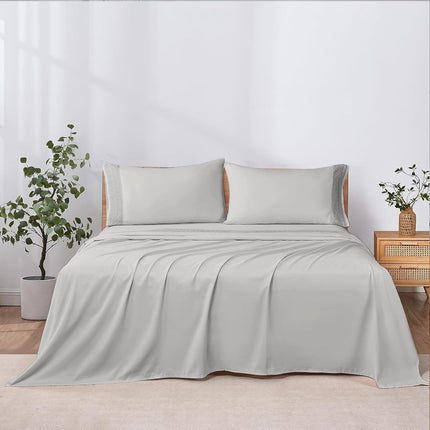 Modern Threads Amrapur Pacific Coast Textiles 4 PIECE CROCHET LACE MICROFIBER SHEET SET DOVE GRAY KING, Microfibre