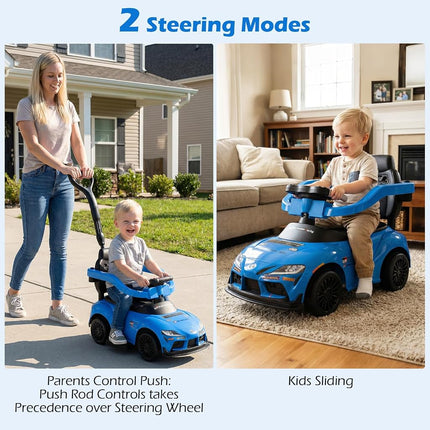 Licensed Toyota Ride on Push Car for Toddlers by INFANS, 3 in 1 Walking Sliding with Removable Guardrails and Handle, Music, Under Seat Storage for Kid (Blue)