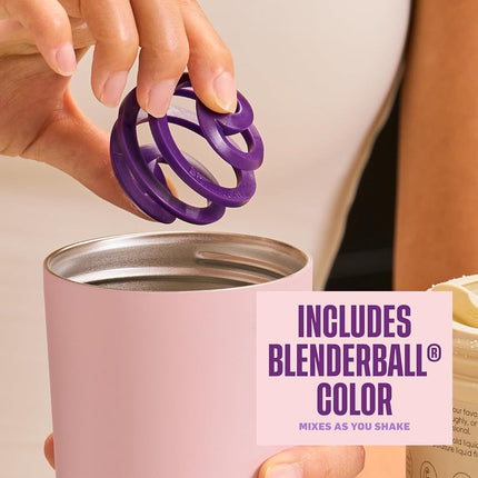 BlenderBottle 2-in-1 Insulated Stainless Steel Shaker Tumbler, Swig Leakproof Lid, Straw, BlenderBall, BPA Free, For Protein Shakes, Smoothies, And Pre Workout, 24 oz, Purple/Pink (Velvet Blush)