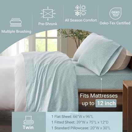SLEEP PHILOSOPHY True North by Cozy Flannel 100% Cotton Ultra Soft Cold Weather Sheet Set Bedding, Twin, Aqua Dots