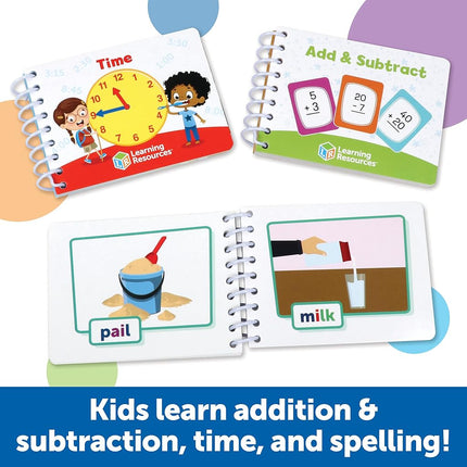 Learning Resources Skill Builders! First Grade Flipbook Library - 3 Pieces, Ages 6+, First Grade Learning Activities, Math and Spelling Activities for Kids, Montessori Activities