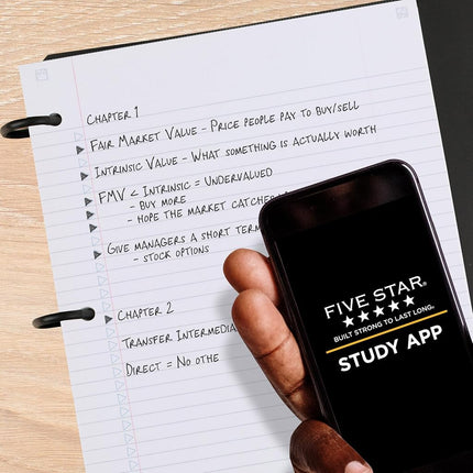 Cuaderno recargable Five Star Flex + aplicación de estudio, papel a rayas universitarias, anillas TechLock de 3,8 cm, bolsillos, separadores y pestañas, capacidad de 300 hojas, morado (29324AB6)