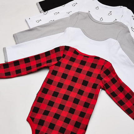 Hudson Baby Lot de 5 grenouillères à manches longues pour bébé, motif pingouin, 3-6 mois
