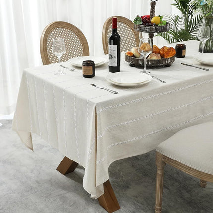 Chassic 60 x 104 inches Farmhouse Style Linen tablecloths, Wrinkle Resistant Washable Dining Room Table Cloths for 6 Foot Rectangle Tables - Ivory