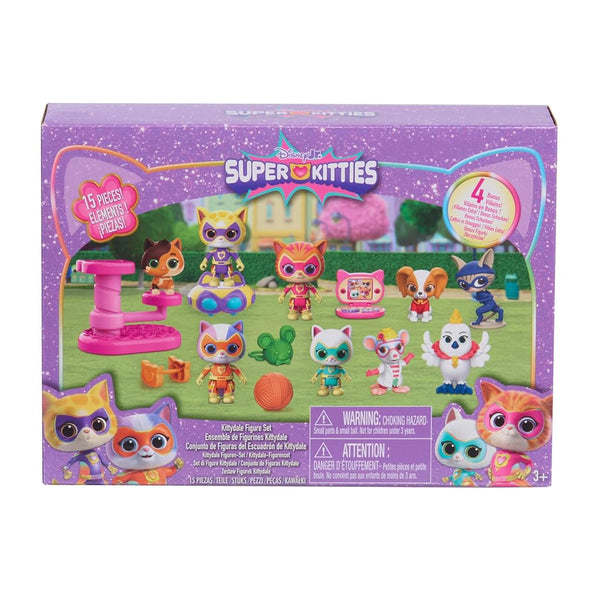Disney Jr. SuperKitties Kittydale Figure Set with Accessories, 15-Pieces, Collectible Figurines, Amazon Exclusive, Toy for Fans, Girls, Kids, Ages 3 and Up by Just Play