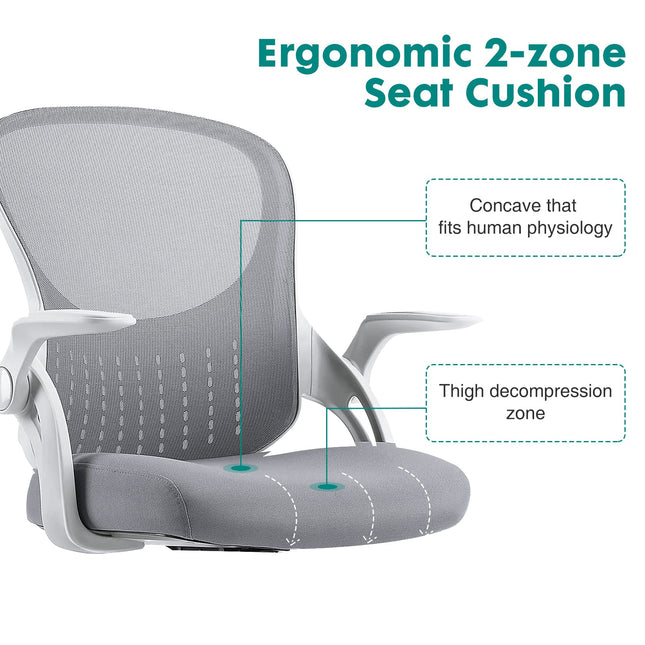 OLIXIS Office Chair - Ergonomic Flip-up Arm Home Office Computer Swivel Desk Chair with Wide Seat, Thickened Seat Cushion, Widened Backrest, Storage Back Basket, Lumbar Support, Grey (Z3519GY-2)