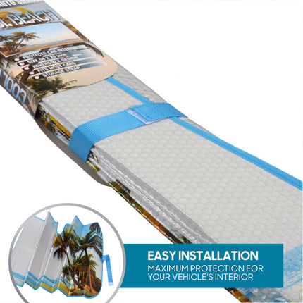 BDK AS601 Palm Tree Beach Windshield Sun Shade for Car SUV Truck with Side Window Sunshades-(58 x 28 inch)