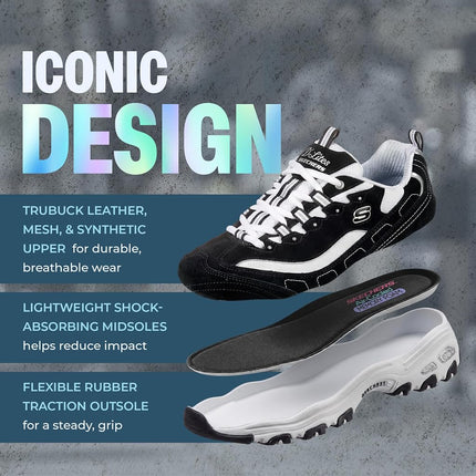 Skechers Women's D'lites-biggest Fan Trainers, Black Trubuck/ White Mesh/ Silver Trim, 2 UK