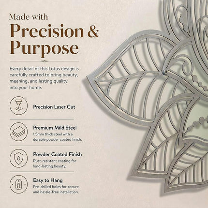 iwa concept 3D Mandala Metal Wall Decor | Lotus Flower Decoration for Homes | Bedroom Metal Wall Art | Office Decor | Living Room Decor | New Year Gift | (17" x 11" | 43 x 27.5 cm, Silver)