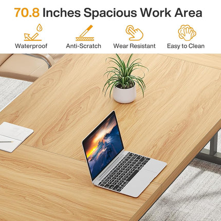 Tribesigns 180 cm Executive Desk, Large Computer Desk Workstation, Modern Simple Style Office Desk Study Writing Table, Business Working Desk for Home Office (Brown/White, Desk 80cm Depth)