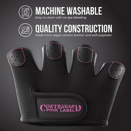 Contraband Pink Label 5537 Womens Micro Weight Lifting Gloves w/Grip-Lock Silicone Padding (Pair) - Minimalist Half Gloves - Apple Watch Friendly (Black, Small)
