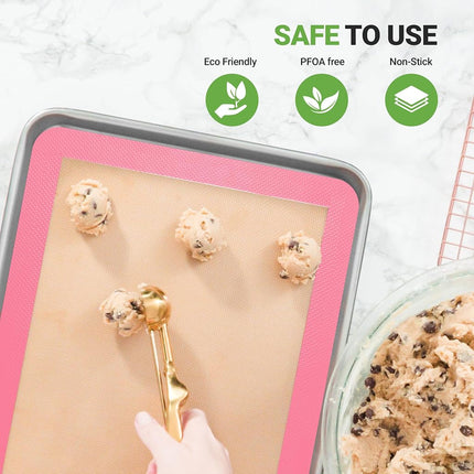 NutriChef Silicone Mat Set – 2 Non-Stick Reusable Oven Liners 62 cm x 42 cm, Food-Grade Oven Safe 250°C, Sheets for Pastry, Dough, Cookies & Kitchen Accessories, Pink