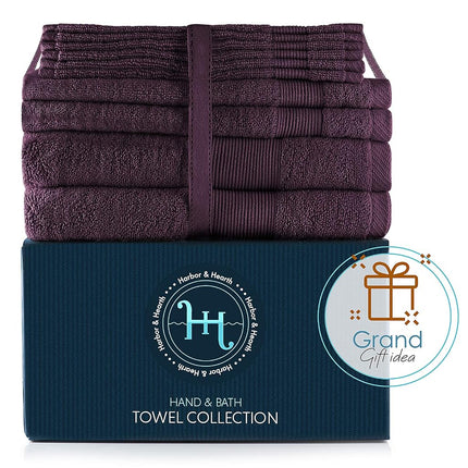 Hearth & Harbor 100% Ring Spun Cotton Bath Towels for bathroom - Luxury Bathroom Towels - Soft & Highly Absorbent Bath Towels Set, 10 Piece Set (2 Bath Towels, 2 Hand Towels, 6 Washcloths) - Purple