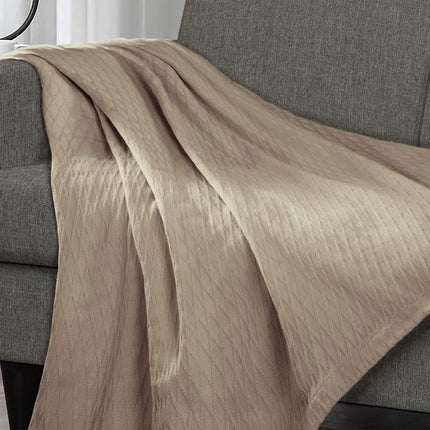 Superior 100% Cotton Thermal Blanket, Soft and Breathable Cotton for All Seasons, Bed Blanket and Oversized Throw Blanket with Luxurious Diamond Weave - Twin Size, Khaki