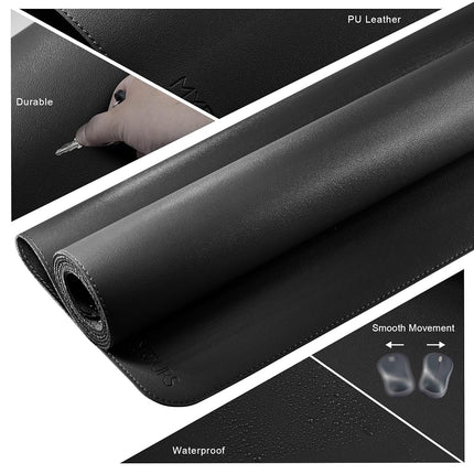 Mydours PU Leather Desk Mat, 190x40cm Mega Desk Blotter, XXXL Huge Gaming Mouse Pad, Waterproof Easy Clean Full Dual-Sided Desk Pad for Computer Keyboard Home and Office Desktop Protector (Black)