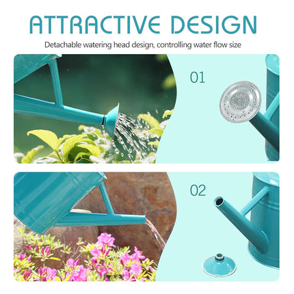 SunnyTong Metal Watering Can for Outdoor and Indoor Plants, Watering Can Decor, 1 Gallon (Leaf-Green)