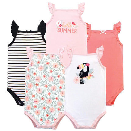 Hudson Baby Unisex Baby Cotton Sleeveless Bodysuits, Tropical Toucan, 0-3 Months