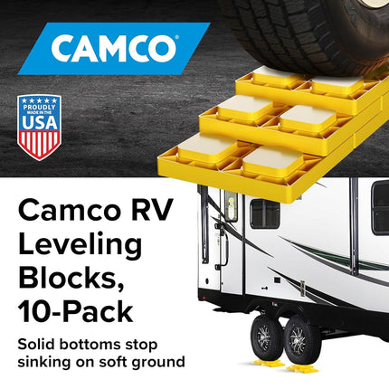 Camco Camper/RV Leveling Blocks | Features Interlocking Nested Design & Storage Bag for RV Storage and Organization | Each Leveling Block Measures 8.5" x 8.5" x 1" | 10-Pack, Design May Vary (44510)
