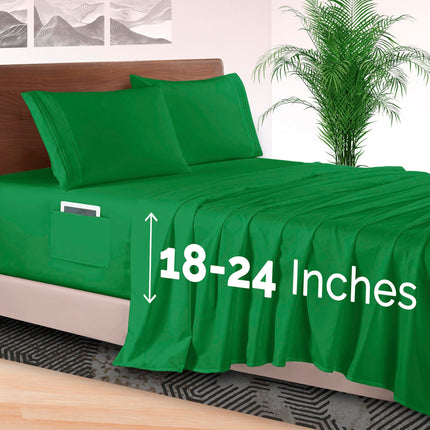 Elegant Comfort 4-Piece Bed Sheet Set - Luxury Bedding 1500 Premium Hotel Quality Microfiber, All Around Elastic 18-24 Inches Deep Fitted Sheet- Extra Deep Pocket Sheets, King, Emerald Green