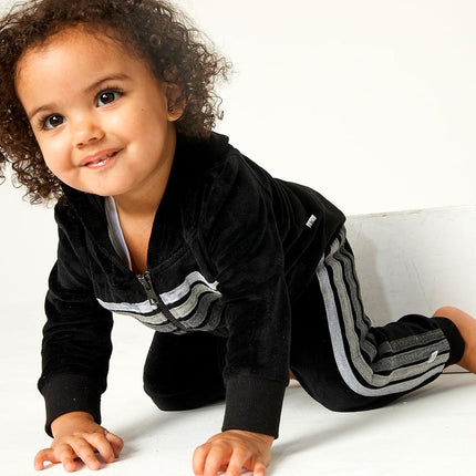 HonestBaby Velour Pullover Hoodie and Zip Front Sweatshirt and Jogger Sweatpants Set Baby, Toddler, Boys, Girls, Unisex, Black with Stripe, 6-9 Months, Black with Stripe, 6-9 Months