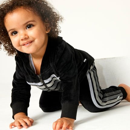 HonestBaby Velour Pullover Hoodie and Zip Front Sweatshirt and Jogger Sweatpants Set Baby, Toddler, Boys, Girls, Unisex, Black with Stripe, 0-3 Months, Black with Stripe, 0-3 Months