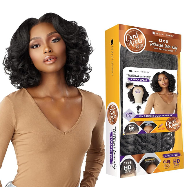 Sensationnel Kinky Edge 13x6 Lace Wigs - Kinky Edge Body Wave 14-inch glueless synthetic wig - CKCO Kinky Edge Body Wave 14 Inch (BALAYAGEGOLD)