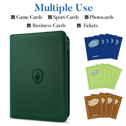 Fabmaker 9 Pocket Zipper Card Binder, 360 Pockets Trading Card Binder, Premium PU Binder for Cards, Side Loading Card Folders, Card Book Card Album for MTC, TCG, Game Cards, Sports Cards (Green)