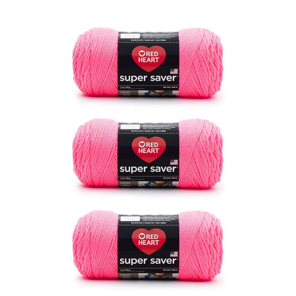 Red Heart Super Saver Pack of 3 - Pretty N' Pink - 7oz/198g - Acrylic - 4 Medium (Worsted) - 364 Yards - Knitting, Crocheting, Crafts & Amigurumi
