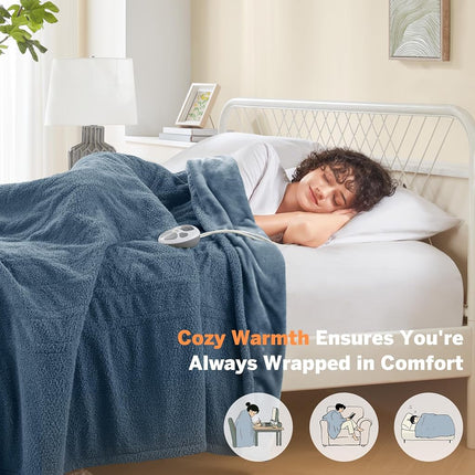 Manta Eléctrica Serta Térmica, Manta Eléctrica Tamaño Queen, Suave, Cálida, Difusa, Manta Calefactora Queen para Oficina, Sofá, Temporizador de Apagado Automático de 1-12 Horas, 10 Niveles de Calentamiento, Certificación ETL, Queen 84" x 90" Azul Marino