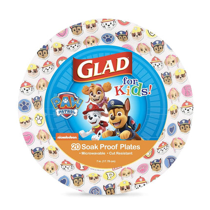 Assiettes jetables en carton avec motifs Emoji Pat' Patrouille de Glad for Kids – Anti-humidité, adaptées au micro-ondes, assiettes à goûter, vaisselle conviviale pour les enfants pour un usage quotidien, 17,7 cm, 20 unités (paquet de 10)