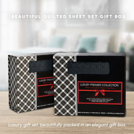 Elegancia y Confort Lujoso Juego de Sábanas Acolchadas de 4 Piezas - Caja de Regalo - Suavidad de Calidad Egipcia de 1500 Hilos - Resistente a las Arrugas - Sábana Bajera Ajustable Elástica en Todo el Contorno, Bolsillo Profundo, Queen, Negro